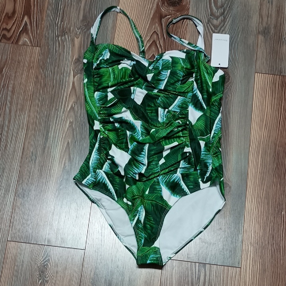 Green Leaf Print Women's One Piece Swimsuit